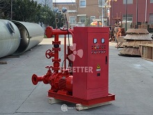 How does this fire pump system ensure stable water flow and efficient operation?